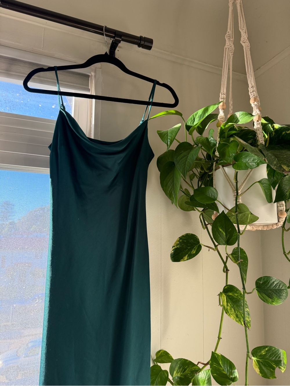 Express Emerald Satin Cowl Neck Camisole Dress
